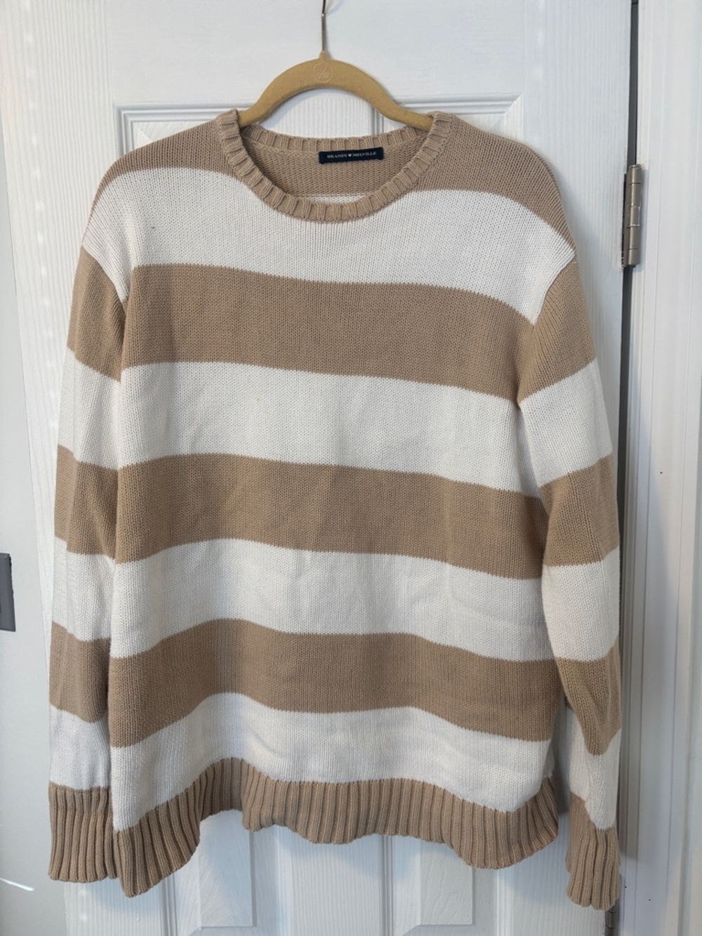 Brandy Melville Cream and Tan Striped Knit Sweater